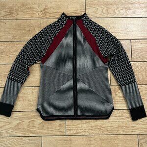 Smartwool Womens Dacono Full Zip Ski Sweater Jacket Merino Wool Black Red Large